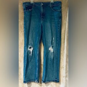 Old Navy Women's Distressed Wide Leg Jeans - Dark Blue